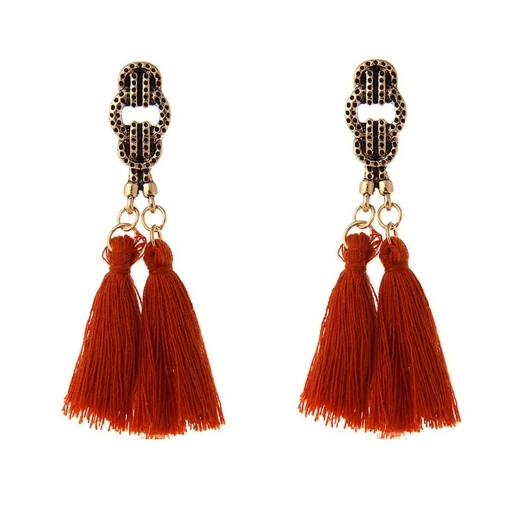 *EVERLEIGH* Gold x Orange Tassel Fashion Dangle Earrings